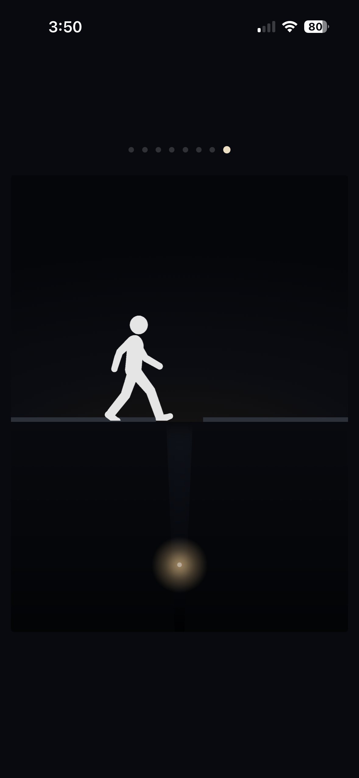 A pale Walker on a thin line above a single point of gold light in the dark
